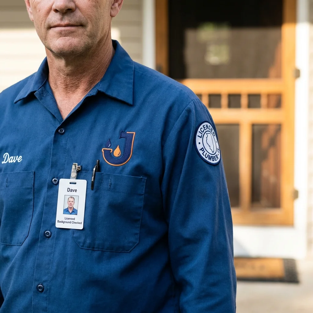 Licensed plumber showing ID badge in Loma Linda, CA