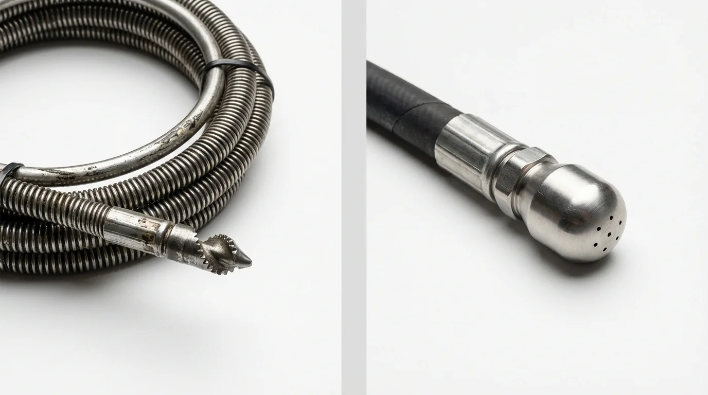 Drain snake cable and hydro jetting nozzle used for drain cleaning in Loma Linda, CA