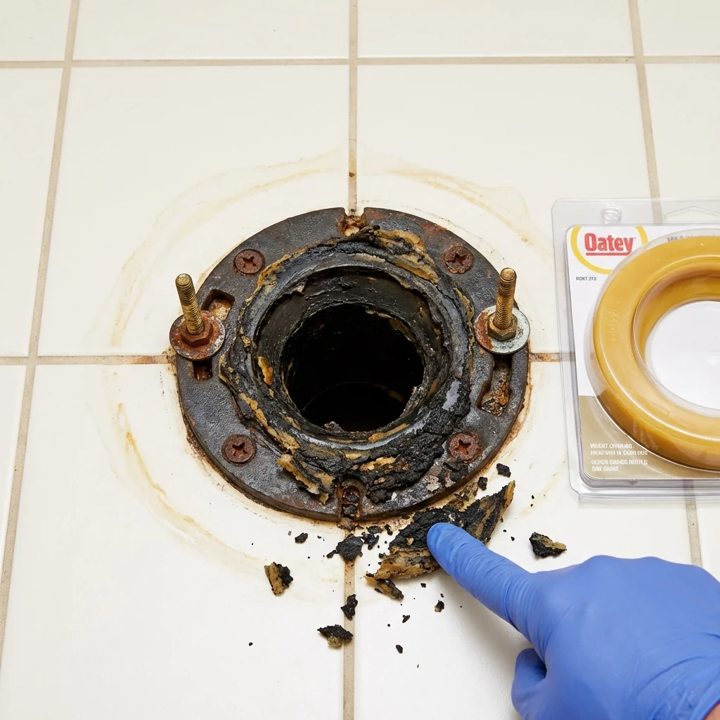 Failed wax ring showing water seepage at the base of a toilet in a Loma Linda, CA home